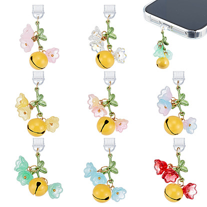 8шт пластиковые мобильные пылезащитные заглушки, со стеклянными подвесками, цветок с колокольчиком