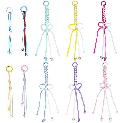 2Bags 2 Styles Korean Waxed Polyester Cord Pendant Decorations, Spray Painted Alloy Spring Gate Rings for Bag Ornaments