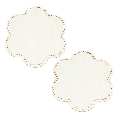 2Pcs Flower Wooden Basket Bottoms, Crochet Basket Base, for Basket Weaving Supplies and Home Decoration Craft