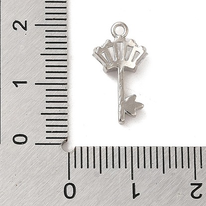 Brass Cubic Zirconia Pendents, Long-Lasting Plated, Key with Crown