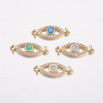 Brass Micro Pave Cubic Zirconia Links, with Synthetic Opal, Eye