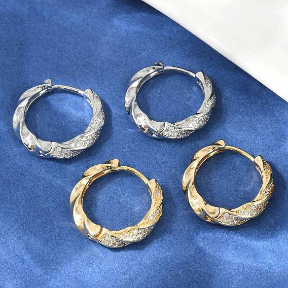 Серьги-кольца из латуни с прозрачным кубическим цирконием