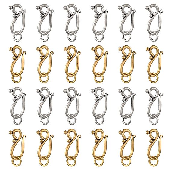30Pcs 2 Colors Tibetan Style Hook and Eye Clasps, with Jump Rings