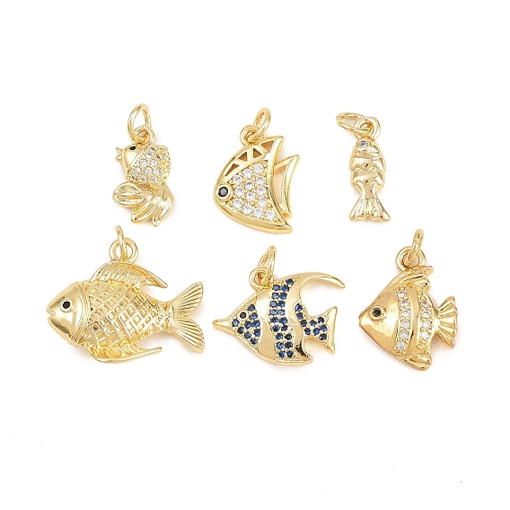 Латунные микро проложить кубического циркония подвески, без кадмия и без свинца, реальный 18 k позолоченный, рыбы прелести