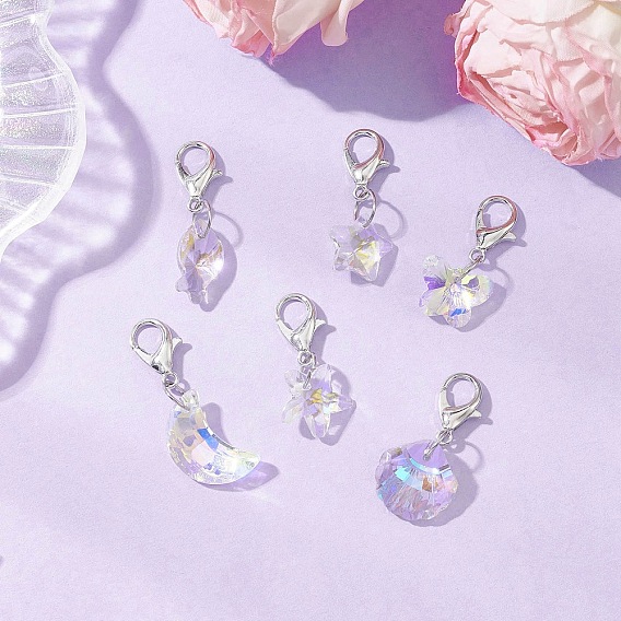 Подвеска в форме ракушки морская звезда звезда луна стеклянная подвеска украшения, с цинковым сплавом застежками омаров коготь