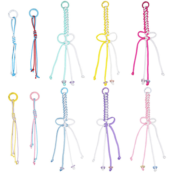 2Bags 2 Styles Korean Waxed Polyester Cord Pendant Decorations, Spray Painted Alloy Spring Gate Rings for Bag Ornaments