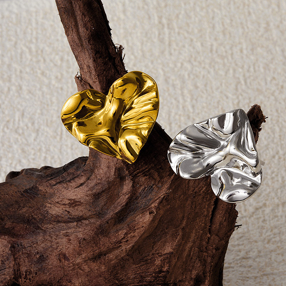 Стильный 304 нержавеющая сталь сердце открытое кольцо женщины, нерегулярное регулируемое кольцо