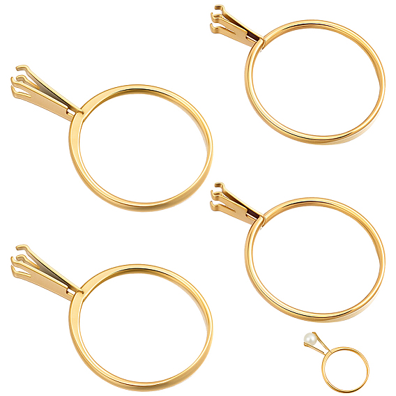 4Pcs 2 Styles 304 Stainless Steel Finger Ring Components, Prong Ring Settings