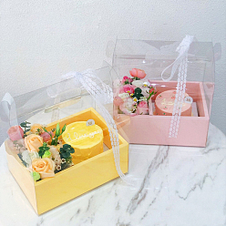 Plastic & Paper Transparent Carrying Flower Gift Box, with 2 Compartment, for Bakery Cake Cupcake Packing, Rectangle