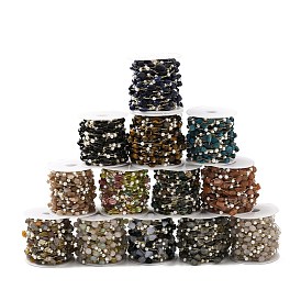 Ионное покрытие (ip) 316 цепочки из хирургической нержавеющей стали со скрепками, с бусинами из самородков драгоценных камней и пластиковыми бусинами с имитацией жемчуга, пайки, реальный 18 k позолоченный, с катушкой