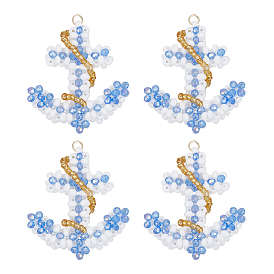 4шт. подвески-якоря из стеклянных бусинок, с настоящими 18позолоченными 304 кольцами из нержавеющей стали