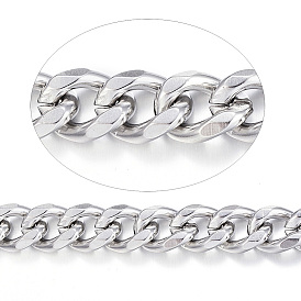 304 Stainless Steel Cuban Link Chains, Curb Chains, with Spool, Unwelded, for Jewelry Making