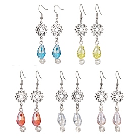 Серьги-подвески из сплава стекла в форме капли с цветком, с фурнитурой латунной для серег, старинное серебро и платина