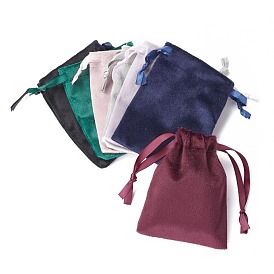 Bijoux en velours sacs à cordon, avec ruban de satin, rectangle