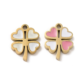 Ion Plating(IP) 316L Surgical Stainless Steel Charms, with Enamel, Real 18K Gold Plated, Clover Charm
