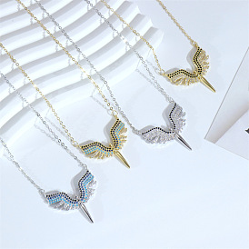 Angel Wings Pendant Clavicle Chain Women's Niche Style Design Copper Diamond Wings Necklace Women
