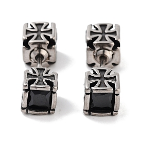 Cube 316 Surgical Stainless Steel Pave Black Cubic Zirconia Ear False Plugs for Women Men