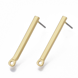 Smooth Surface Alloy Stud Earring Findings, with Loop and Steel Pin, Strip