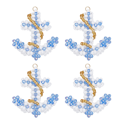 4шт. подвески-якоря из стеклянных бусинок, с настоящими 18позолоченными 304 кольцами из нержавеющей стали