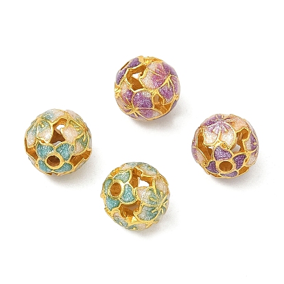 Бисера эмали сплава, круглая с цветком, золотые