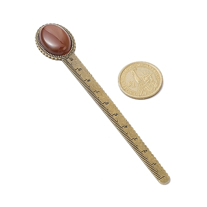 Tibetan Style Alloy Bookmark Rulers, Oval Gemstone Bookmarks, Antique Bronze