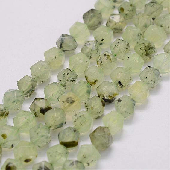 Natural Prehnite Bead Strands, Star Cut Round Beads, Faceted