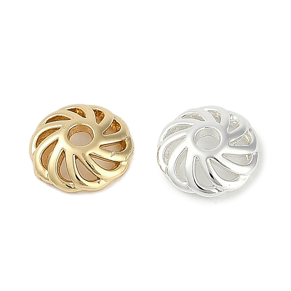 Шапочки и конусы для бусин, латунные, без кадмия, без никеля и без свинца, плоско-круглые