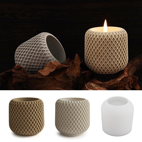 Column with Net Pattern DIY Candle Cups Silicone Molds, Creative Aromatherapy Candle Cement Cup Supply DIY Concrete Candle Cups Resin Moulds