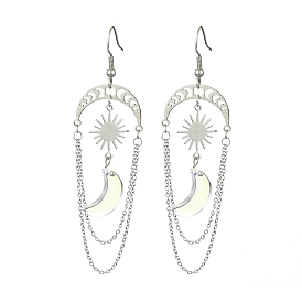Moon & Sun Alloy Chandelier Earrings, Glass Long Drop Earrings