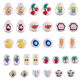 32 шт 16 стиль 3 d печатные бусины из абс-пластика имитация жемчуга, слеза с божьей коровкой и сердцем с отпечатком кошачьей лапы и злым глазом