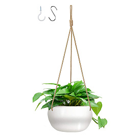 Ceramics Hanging Planters, Flower Pot Holder, with Nylon Rope, Ceiling Hook & S-shaped Hook