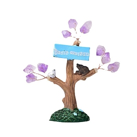 Natural Amethyst Chips Tree Decorations, Resin Tree Base Copper Wire Feng Shui Energy Stone Gift for Home Desktop Decoration