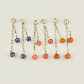Boucles d'oreilles en pierres fines à la mode, avec des chaînes de fer et boucles d'oreilles en laiton, 80mm