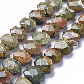 Natural Rhyolite Jasper Beads Strands, Rectangle Octagon, Faceted
