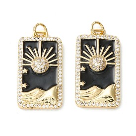 Покрытие стойки латунь микропаве прозрачные подвески из кубического циркония, с эмалью, без кадмия, без никеля и без свинца, реальный 18 k позолоченный, прямоугольник с солнцем
