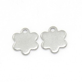 304 Stainless Steel Flower Pendants, 9x8x0.9mm, Hole: 1mm