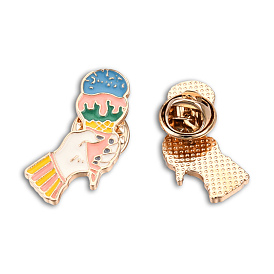 Ice-Cream Shape Enamel Pin, Light Gold Plated Alloy Badge for Backpack Clothes, Nickel Free & Lead Free