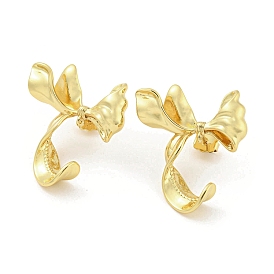 Rack Plating Brass Bowknot Stud Earrings Findings, with Loops, Long-Lasting Plated, Cadmium Free & Lead Free