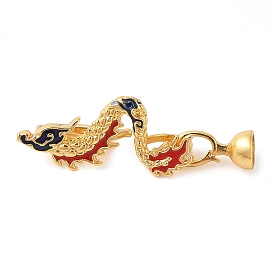 Rack Plating Brass Enamel Fold Over Clasps, Long-Lasting Plated, Lead Free & Cadmium Free, Dragon, Red