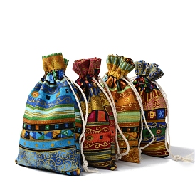 Ethnic Cotton Drawstring Bags, Rectangle Jewelry Pouches