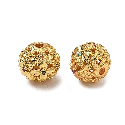 Латунные микро проложить кубического циркония бусы, полый круглый, без кадмия и без свинца, стойки покрытие