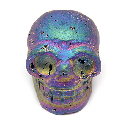 Electroplated Natural Druzy Geode Agate Home Display Decorations, Matte Style, Skull