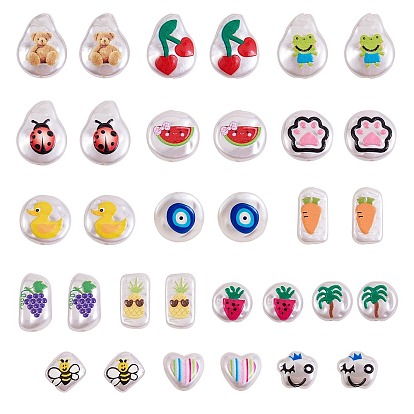 32 шт 16 стиль 3 d печатные бусины из абс-пластика имитация жемчуга, слеза с божьей коровкой и сердцем с отпечатком кошачьей лапы и злым глазом