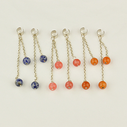 Boucles d'oreilles en pierres fines à la mode, avec des chaînes de fer et boucles d'oreilles en laiton, 80mm
