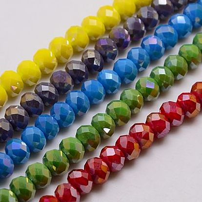 Electroplate Glass Beads Strands, AB Color, Faceted, Rondelle