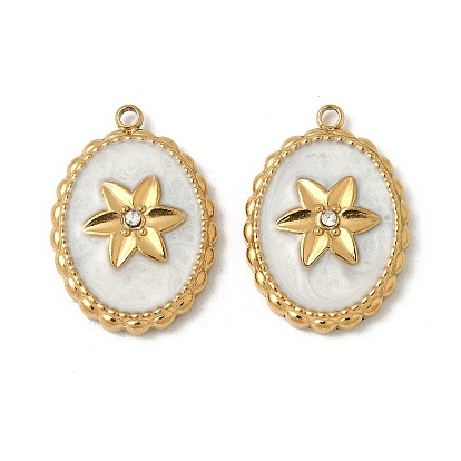 304 нержавеющей стальной эмали подвески, овал с цветочной подвеской, со стразами, реальный 18 k позолоченный, ионное покрытие (ip)