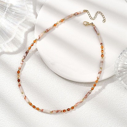 Женские ожерелья из натурального красного сетчатого камня и граненых круглых бусин красного агата