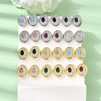 Латунные микро проложить серьги стержня кубического циркония, овальные, стойки покрытие, долговечный, без кадмия и без свинца, настоящий 18k позолоченный/платиновый