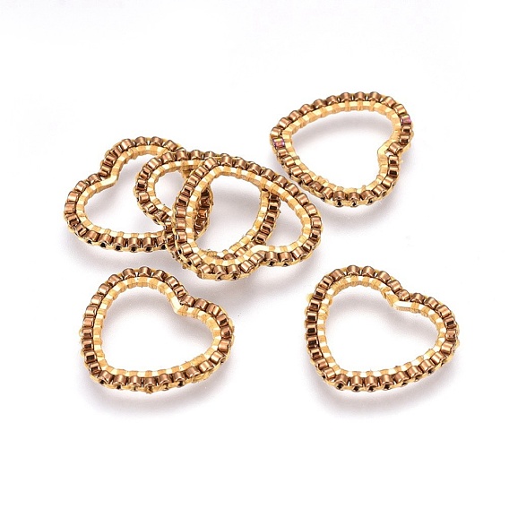 MIYUKI & TOHO Handmade Japanese Seed Beads, with 304 Stainless Steel Link Rings, Loom Pattern, Heart