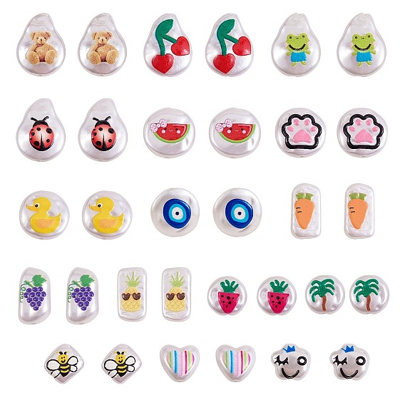 32 шт 16 стиль 3 d печатные бусины из абс-пластика имитация жемчуга, слеза с божьей коровкой и сердцем с отпечатком кошачьей лапы и злым глазом